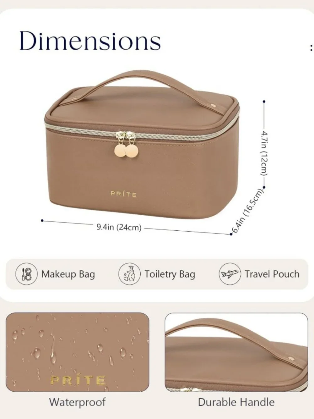 Stylish Brown Travel Makeup Bag & Cosmetic Organizer for Women - Toiletry Case